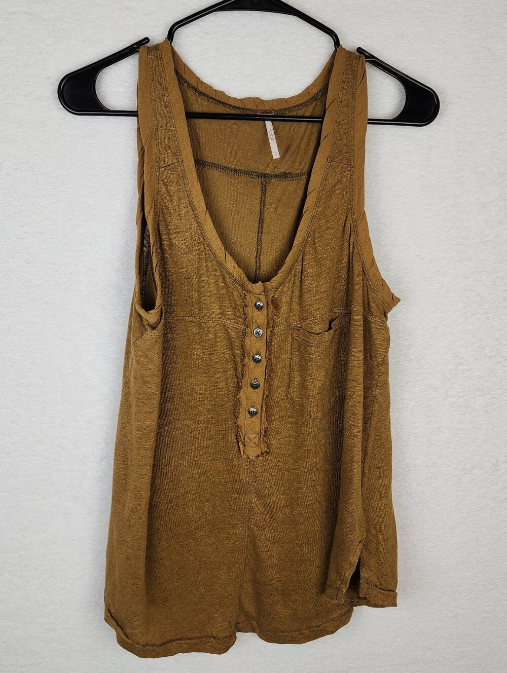 FREE PEOPLE 100% Linen Traveler Tank Top in Moss Green S